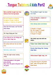 English Worksheet: Tongue Twisters for kids - Part 2