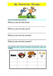 English worksheet: Favorite things