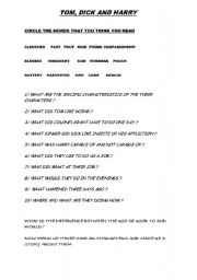 English worksheet: Rowan Atkinson Oral comprehension of sketch Tom Dick and Harry