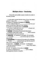 English Worksheet: Answer key to Multiple choice vocabulary