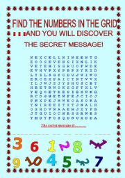 Numbers word search with hidden message