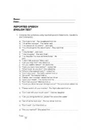 English Worksheet: TEST: REPORTED SPEECH AND REPORTING VERBS