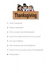English Worksheet: Thanksgiving Quest