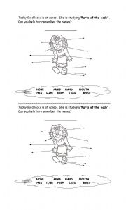 English Worksheet: goldilocks and parts of the body