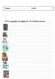 English worksheet: write a question and answer for the following pictures: