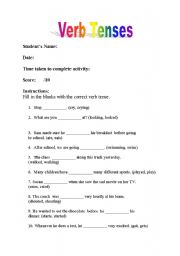 English Worksheet: Verb Tenses