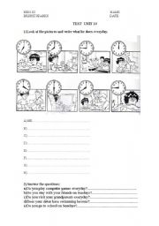 English Worksheet: ROUTINE  SIMPLE PRESENT TEST  WHAT DOES HE DO EVERYDAY?