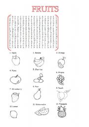English Worksheet: Fruits Wordsearch 
