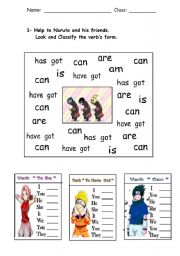English Worksheet: Verbs: to be, to have got and Can