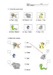 English Worksheet: Animals reading words