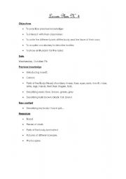 English Worksheet: Lesson Plan N4 -  Worksheets included (Parts of the body, I have got, colours) 4/12