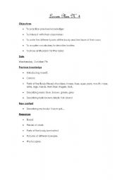 Lesson Plan N4 -  Worksheets included (Parts of the body, I have got, colours) 4/12