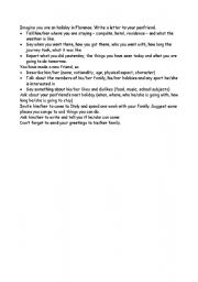 English worksheet: outline for a letter from a holiday