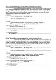 English Worksheet: reading comprehension 