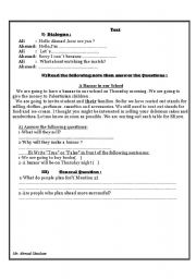 English worksheet: test for prep ss