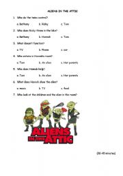 English worksheet: aliens in the attic 30 to 45 minutes