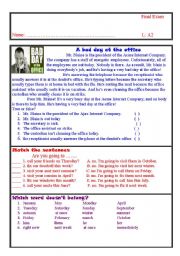 English Worksheet: test  for students of Side by Side A2