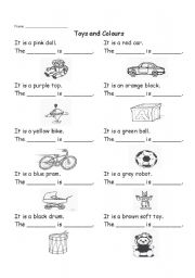 English Worksheet: Toys and Colours