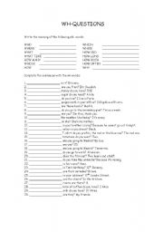 English Worksheet: wh- question words