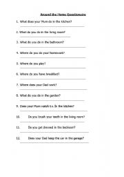 English worksheet: Around The Home Questionaire