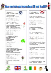 English Worksheet: GB and the UK - Quizz (05.10.09) 