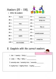 English Worksheet: Numbers (20-100)