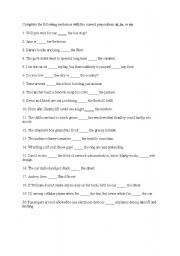 English Worksheet:  prepositions: at, in, or on.