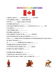 English Worksheet: how much do you know about canada