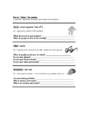 English worksheet: Put on versus Wear