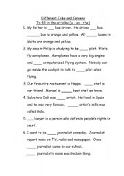 English worksheet: Fill in the article (a - an - the)