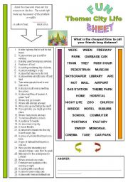 English Worksheet: Fun Sheet Theme: City Life