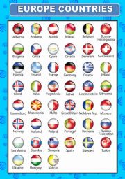 English Worksheet: EUROPE COUNTRIES FLAGS