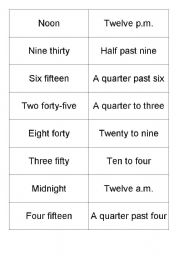 English Worksheet: Different ways to tell the time - Memory Game