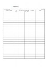 English worksheet: classroom record