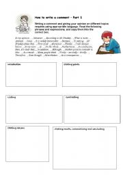 English Worksheet: Two worksheets with key: How to write a comment