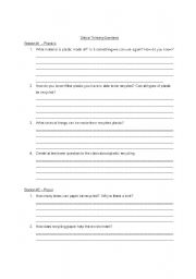 English worksheet: Recycing Critical Thinking Questions