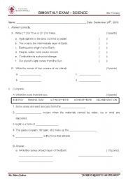 English worksheet: Science exam
