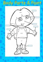 English Worksheet: BODY PARTS AND COLORING