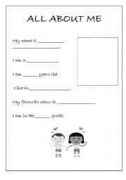 English Worksheet: All about me