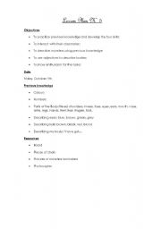 English Worksheet: Lesson Plan N5 (Parts of the body, I have got, colours, numbers) 5/12