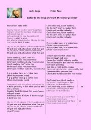 English Worksheet: LADY GAGA - Poker Face (with key)