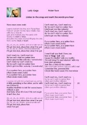 English Worksheet: LADY GAGA - Poker Face (with key)