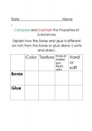 English worksheet: Science compare/contrast substances