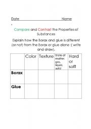 English Worksheet: Science compare/contrast substances