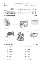 English worksheet: Animals and Habitats Test