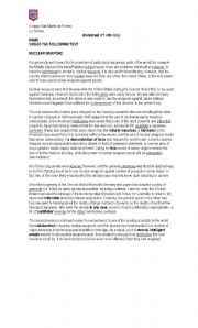 English Worksheet: Nuclear Weapons