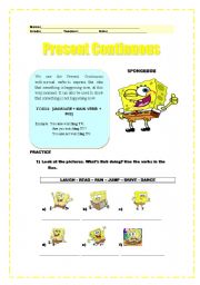 English Worksheet: Present Continuous - Spongebob