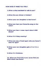 English Worksheet: How does it make you feel