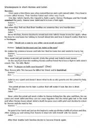 English Worksheet: Romeo and Juliet in Short