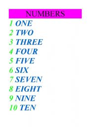 English worksheet: NUMBERS